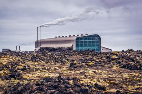 The modern building of a geothermal power plant (Iceland), where the energy of the Earth is converted into electricity.