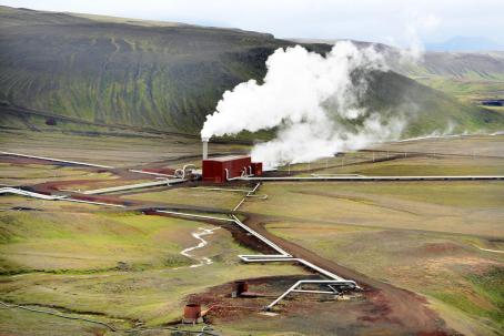 A part of the Krafla power plant (Iceland), built over a high-temperature geothermal system near the lake of Mývatn.