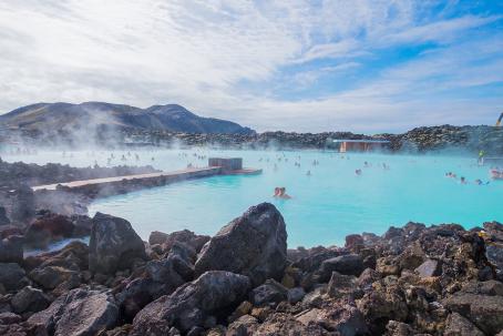 The Blue Lagoon is a renowned spa in the south-western part of Iceland, which utilizes hot mineralized water of a nearby geothermal power plant.