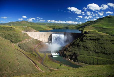 An overall view of the Katse hydroelectric power plant dam in Lesotho, South Africa.