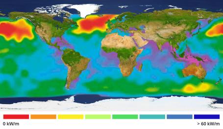 Map of locations suitable for wave energy utilization.