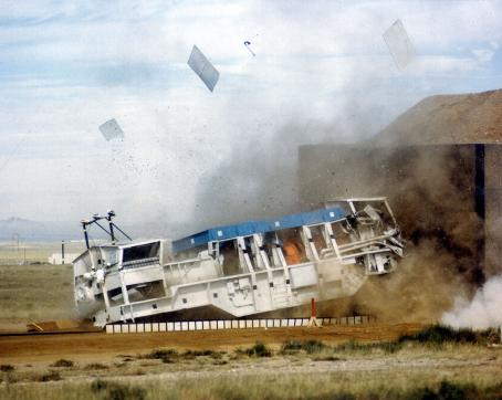 Full-scale crash tests have demonstrated the ability of spent fuel transport casks to withstand extremely severe accident conditions while maintaining their shielding and containment functions. (Source: Wikipedia.org)