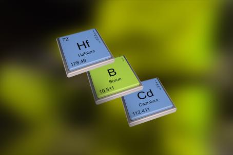 Boron, cadmium and hafnium are among the elements commonly used in neutron-absorbing materials for control and shut-off rods. (Source: © concept w / stock.adobe.com)