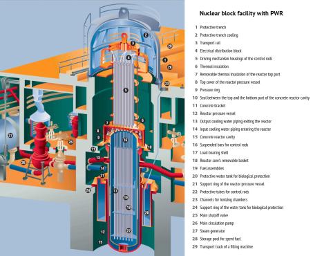 Cross-sectional diagram of a nuclear power unit with a PWR.