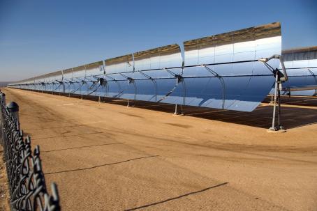 Trough collectors in solar farms are usually aligned north-south and track the movement of the Sun.