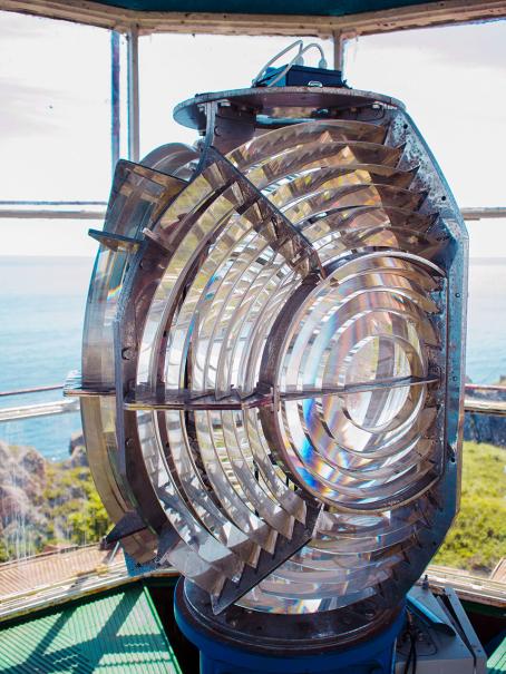 The Fresnel lens at the Point Arena Lighthouse in California, USA.