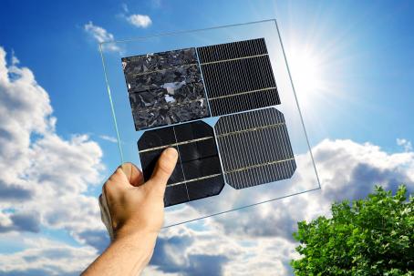 Various kinds of monocrystalline and polycrystalline solar cells.
