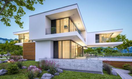 Large glazed surfaces are a common feature of modern residential architecture.