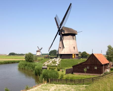 A windmill near the town of Alkmaar, the Netherlands, known for its cheese fairs.