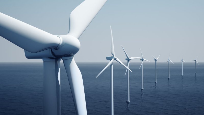 A 3D model of offshore horizontal-axis wind turbines. (Source: © zentilia / stock.adobe.com)